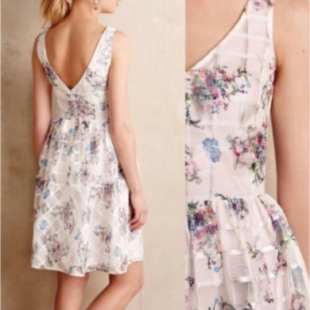 Anthro Maeve White Floral Print party dress, 4